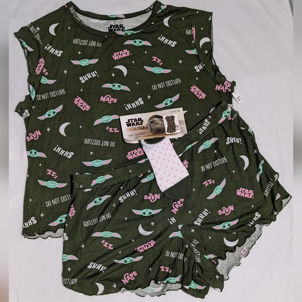 Star Wars The Mandalorian Women's 3 Piece Pajama Set, Size 2X(18W-20W), NEW